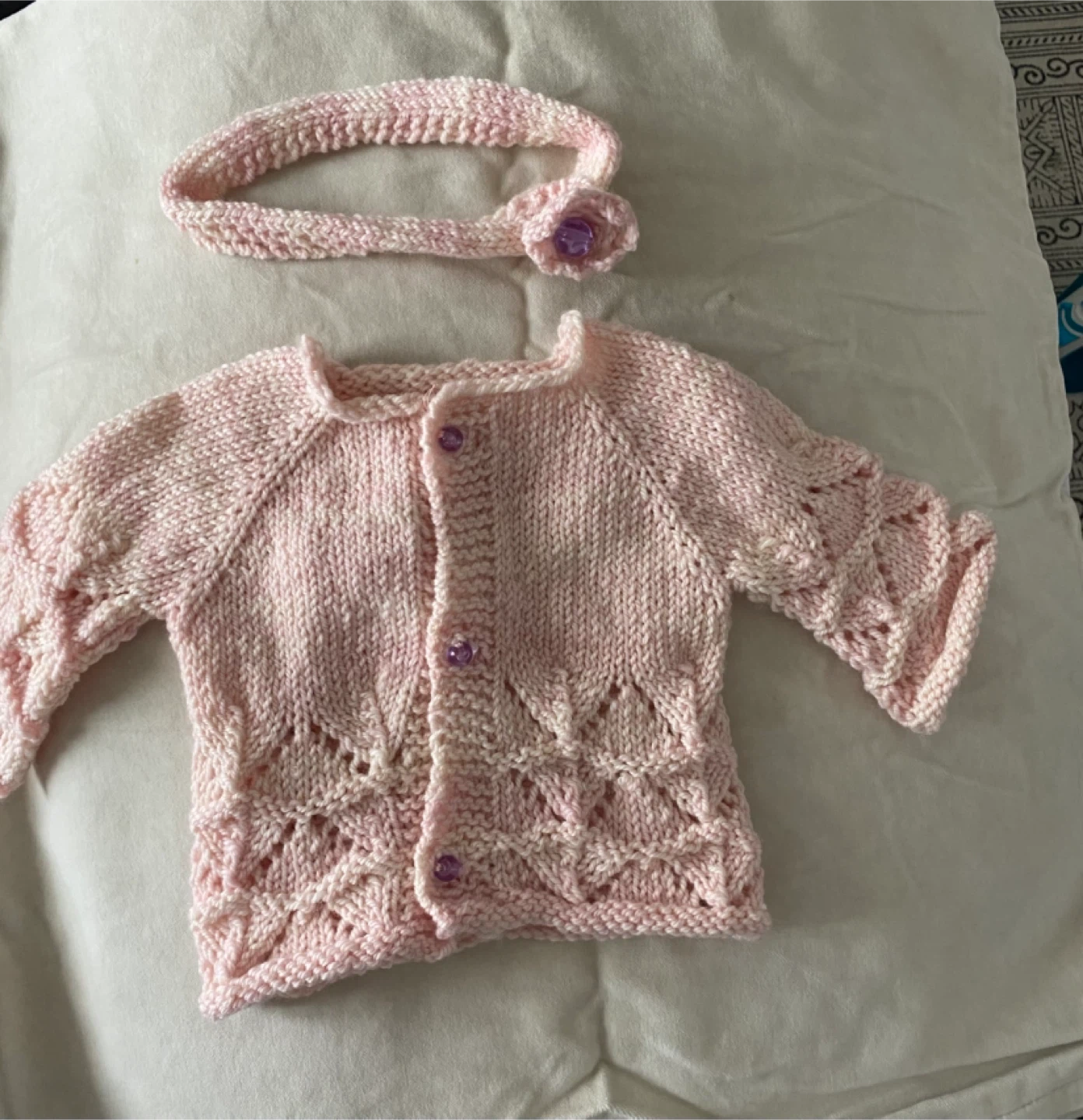 Brand new Merino Hand-Knitted Baby Sweater & Headband Set