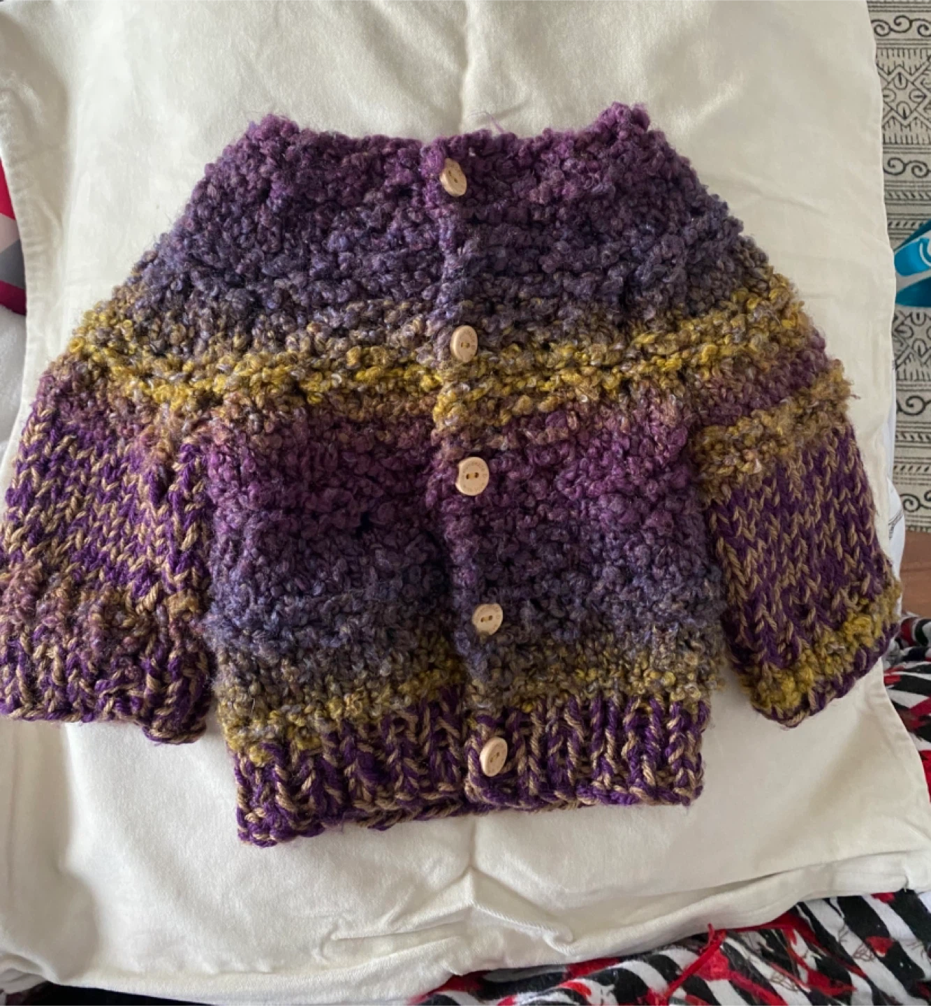 Handmade Purple & Yellow (wool) Knit Baby Sweater
