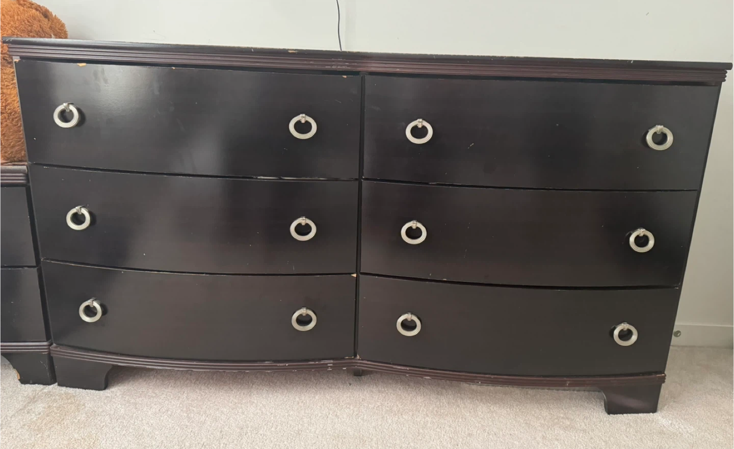 Black Wooden Dresser 6 Drawers Good Condition