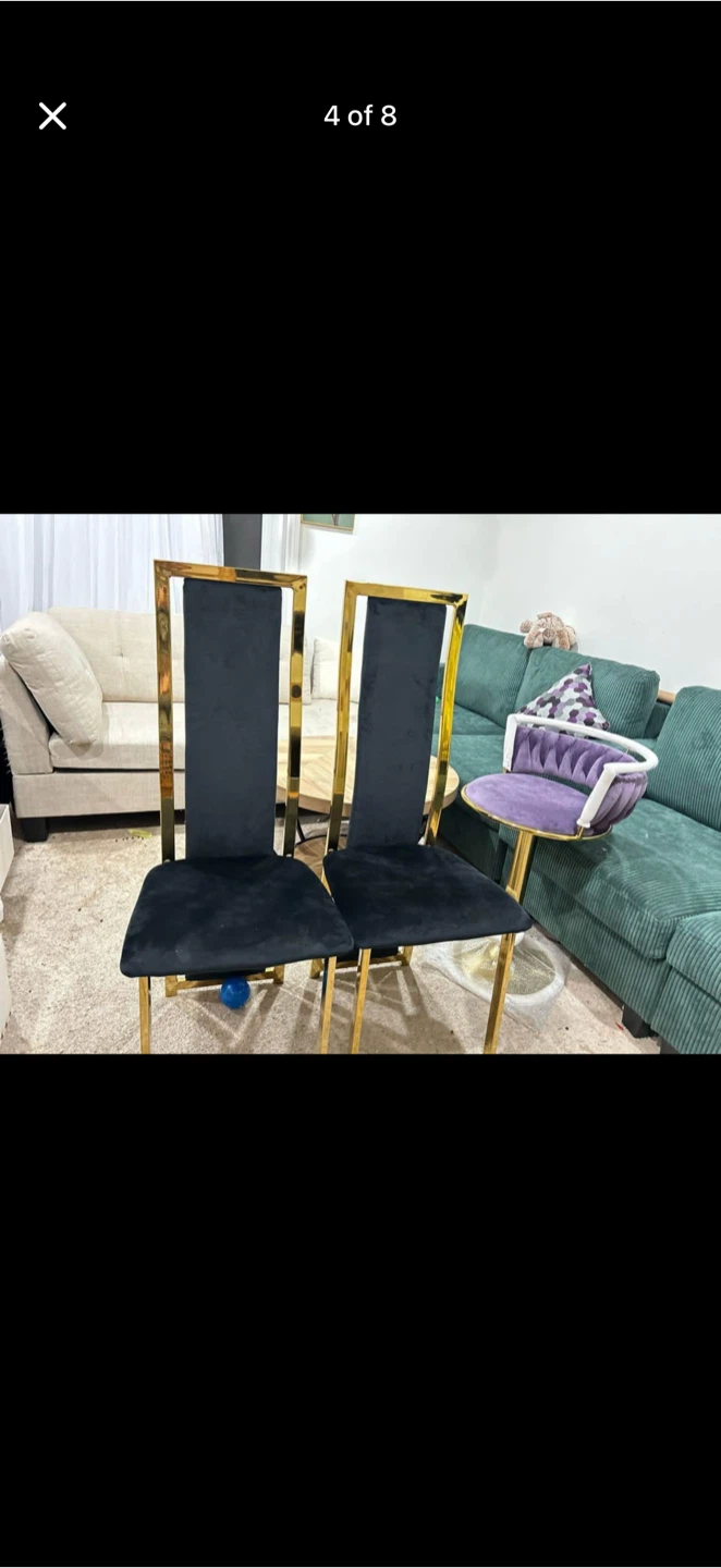 Pair of Black Velvet & Gold Accent Chairs - photo 2