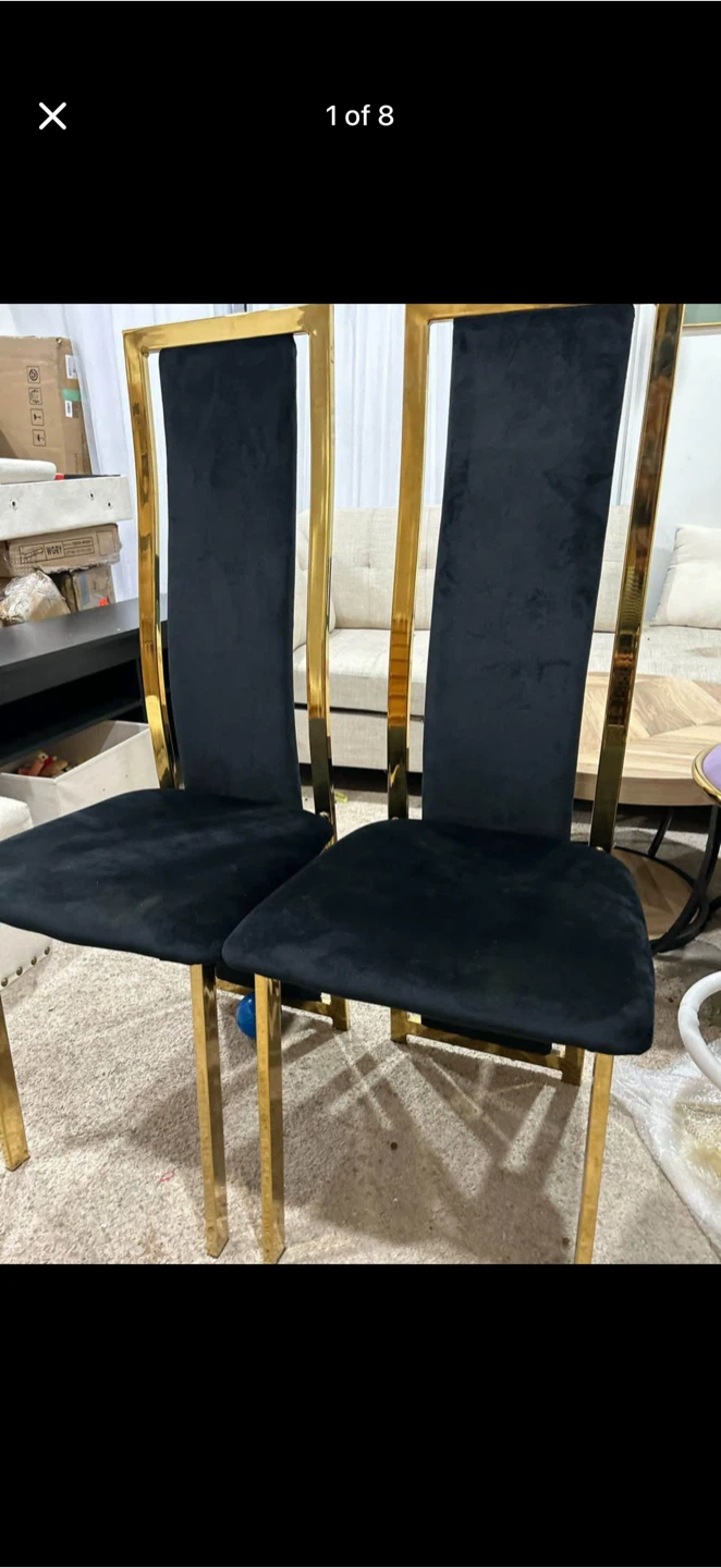 Pair of Black Velvet & Gold Accent Chairs