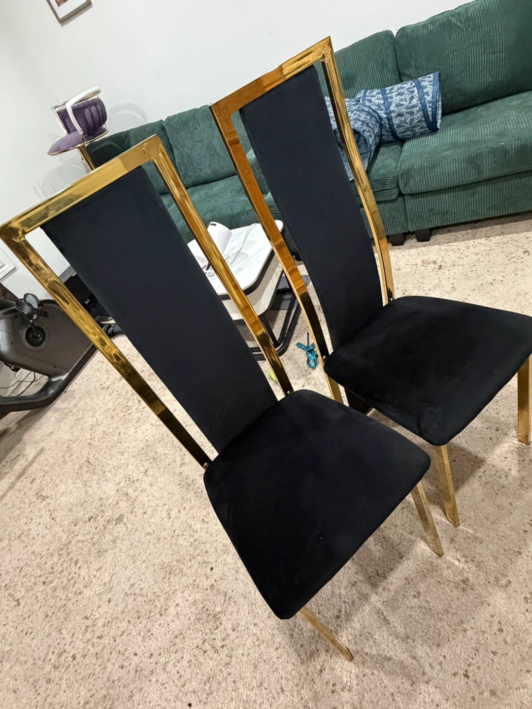 Pair of Black Velvet & Gold Accent Chairs - photo 3