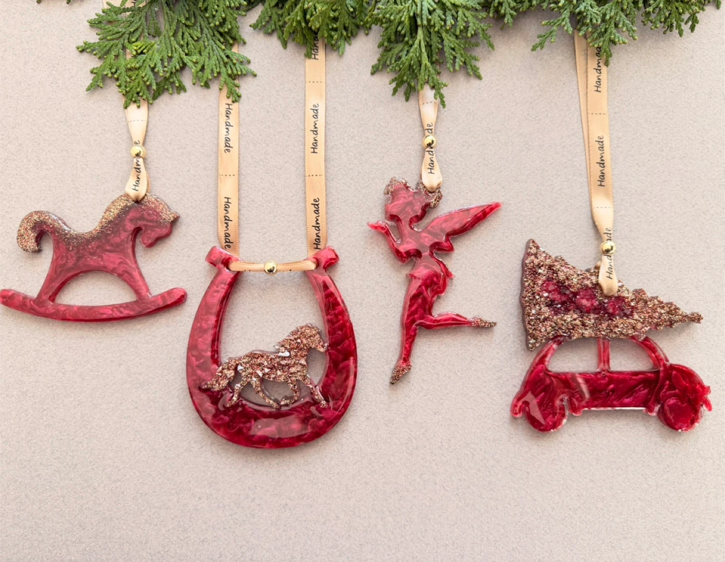Handmade Christmas Ornament Set | Epoxy Resin | 4 pieces