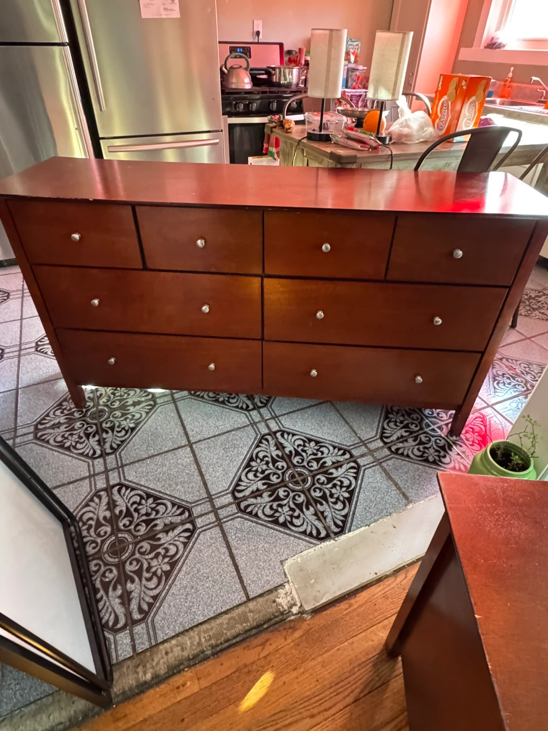 Brown Wood 8-Drawer Dresser& night stand