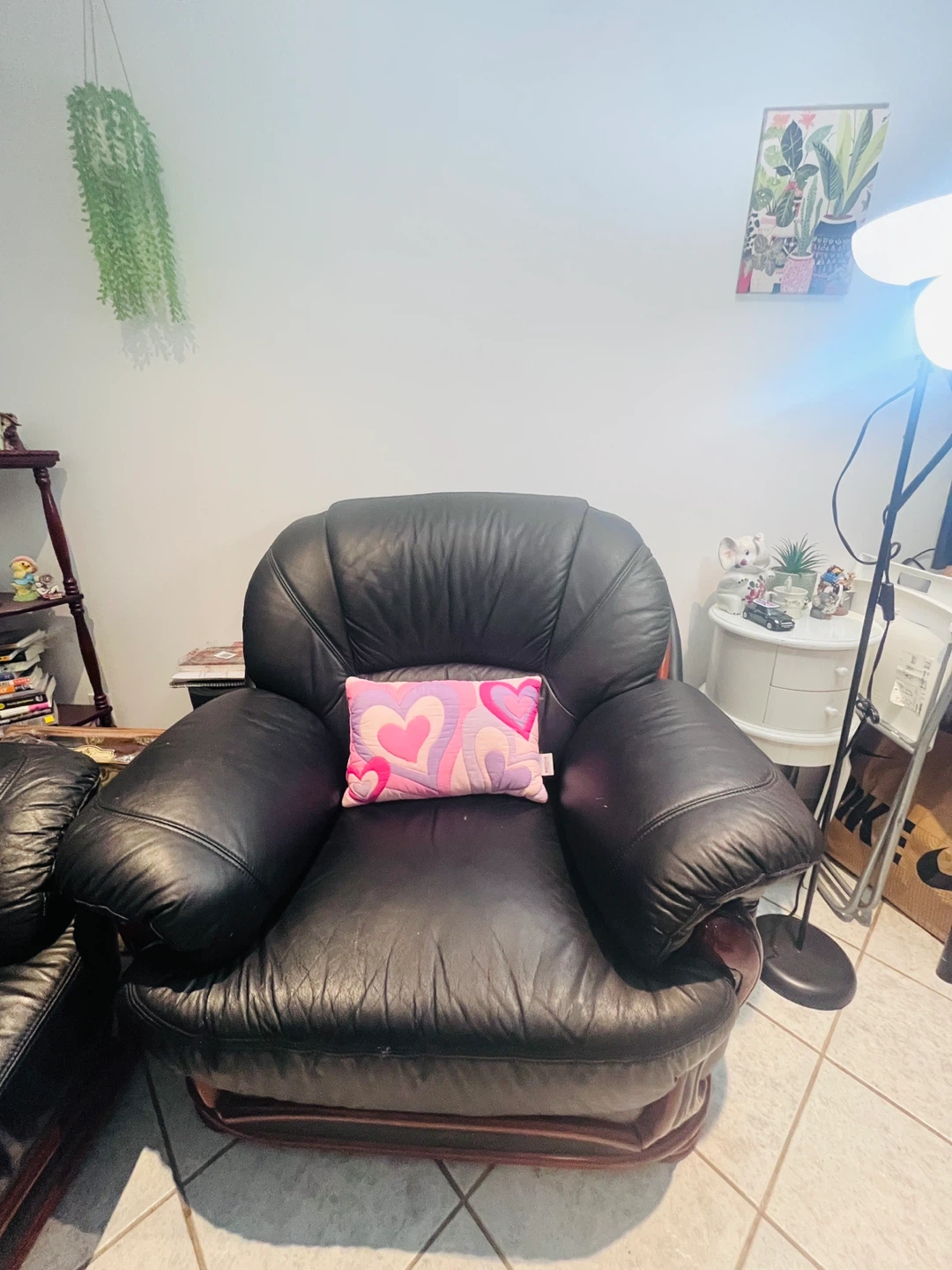 Black Leather Sofa + Armchair – $60 - photo 2