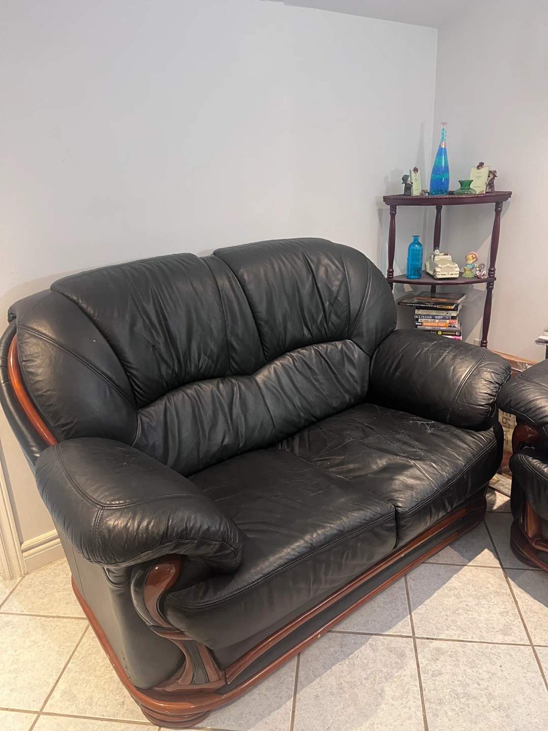Black Leather Sofa + Armchair – $60 - photo 3