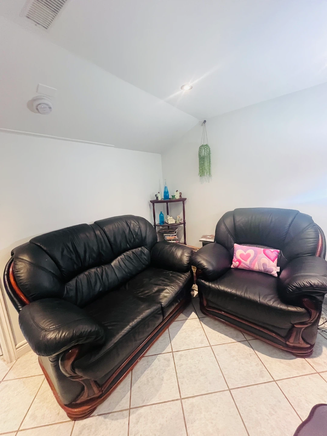 Black Leather Sofa + Armchair – $60