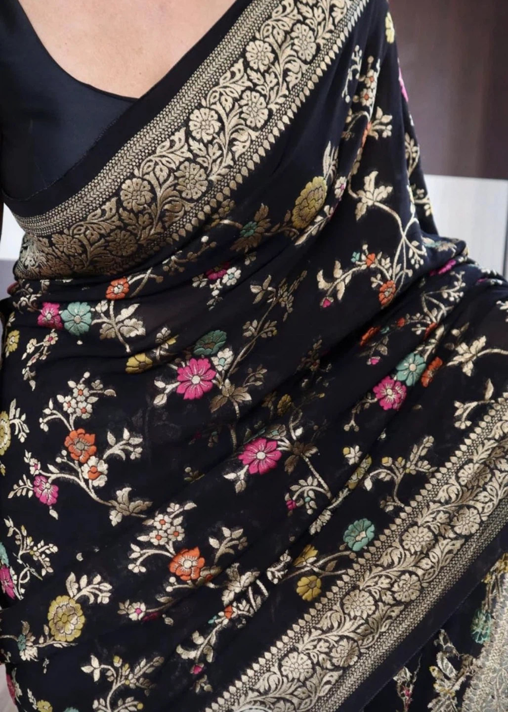 Floral Black Saree