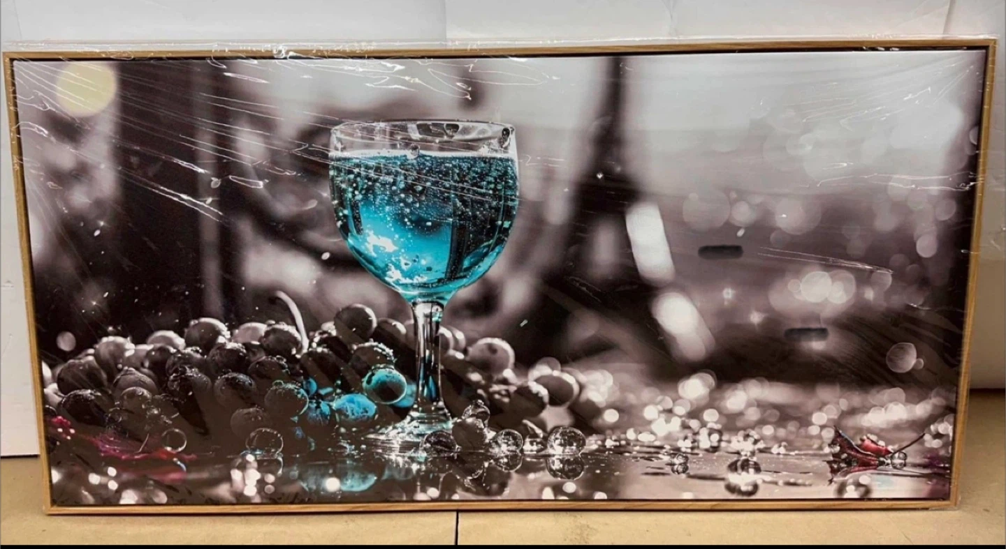 Framed Blue Wine Canvas Wall Art (20”H x 40”W)