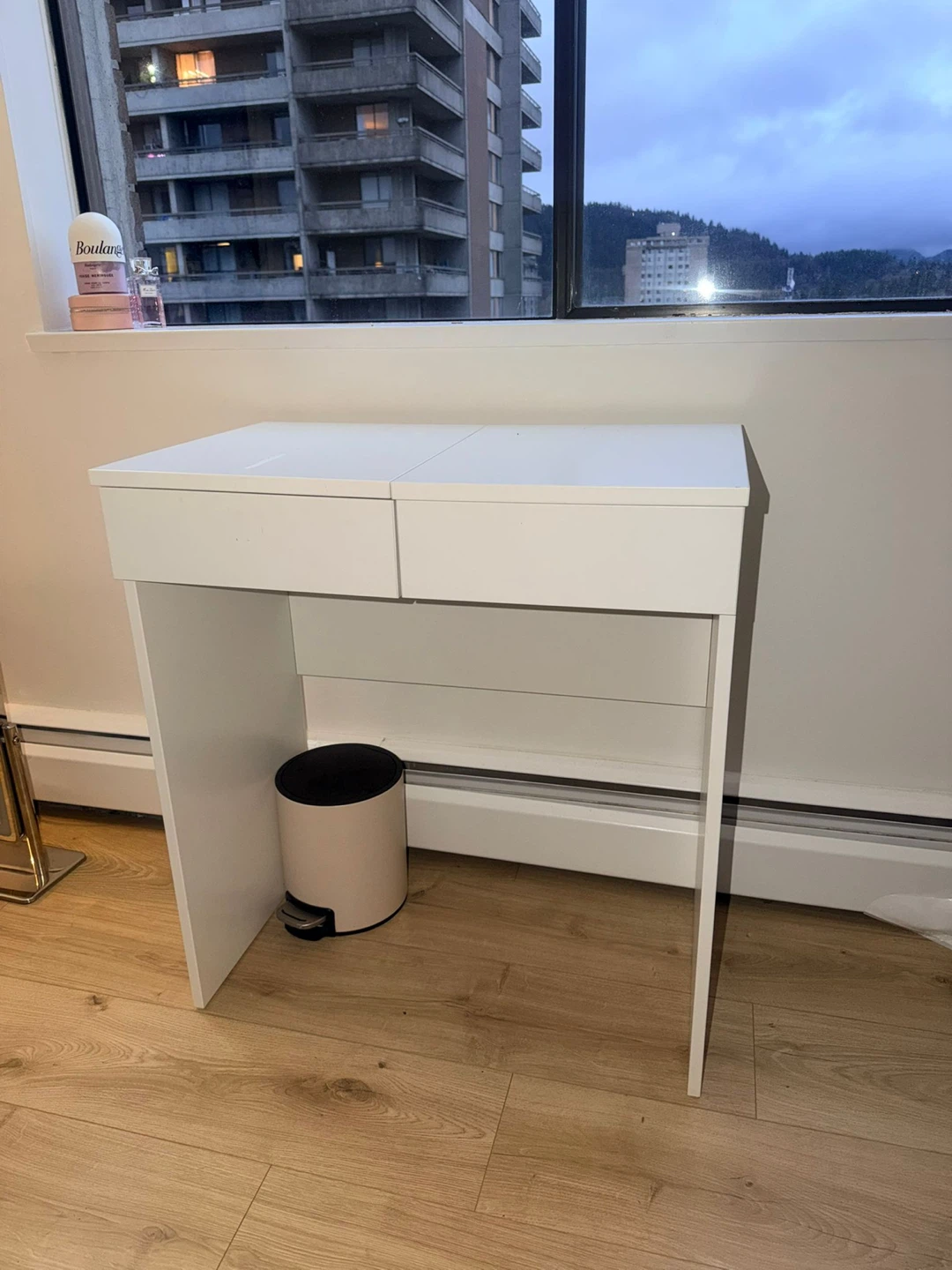 Pink Velvet Desk Chair & IKEA White Vanity Desk Set - photo 2