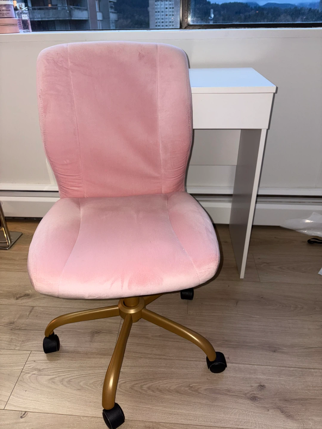 Pink Velvet Desk Chair & IKEA White Vanity Desk Set - photo 4