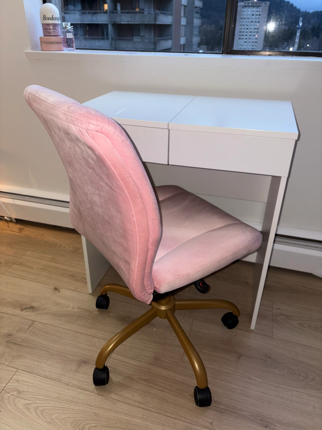 Pink Velvet Desk Chair & IKEA White Vanity Desk Set - photo 3