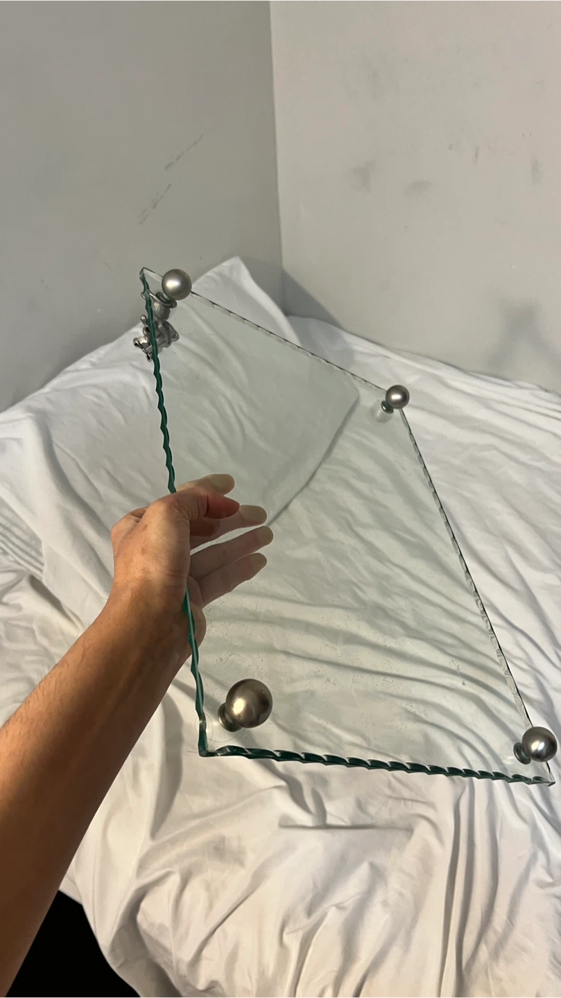 Glass Shelf with Silver Mouse Figurine