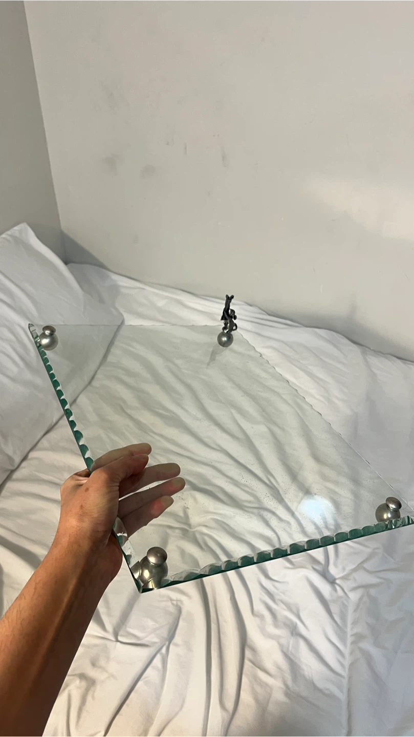 Glass Shelf with Silver Mouse Figurine - photo 2