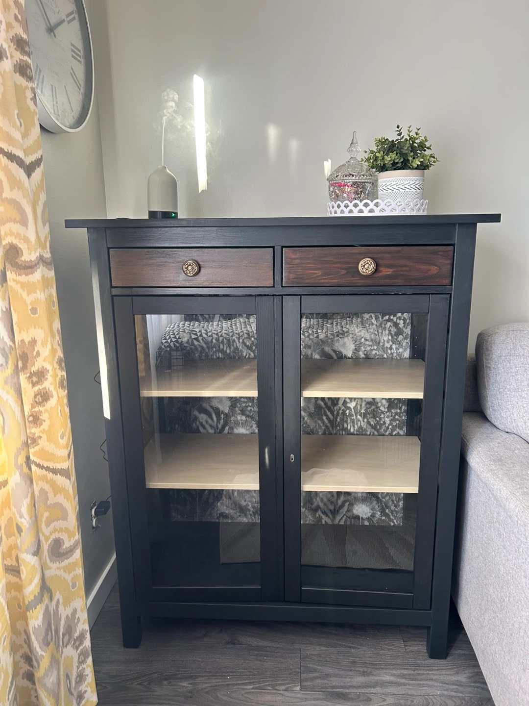 Black Display Cabinet with Glass Doors