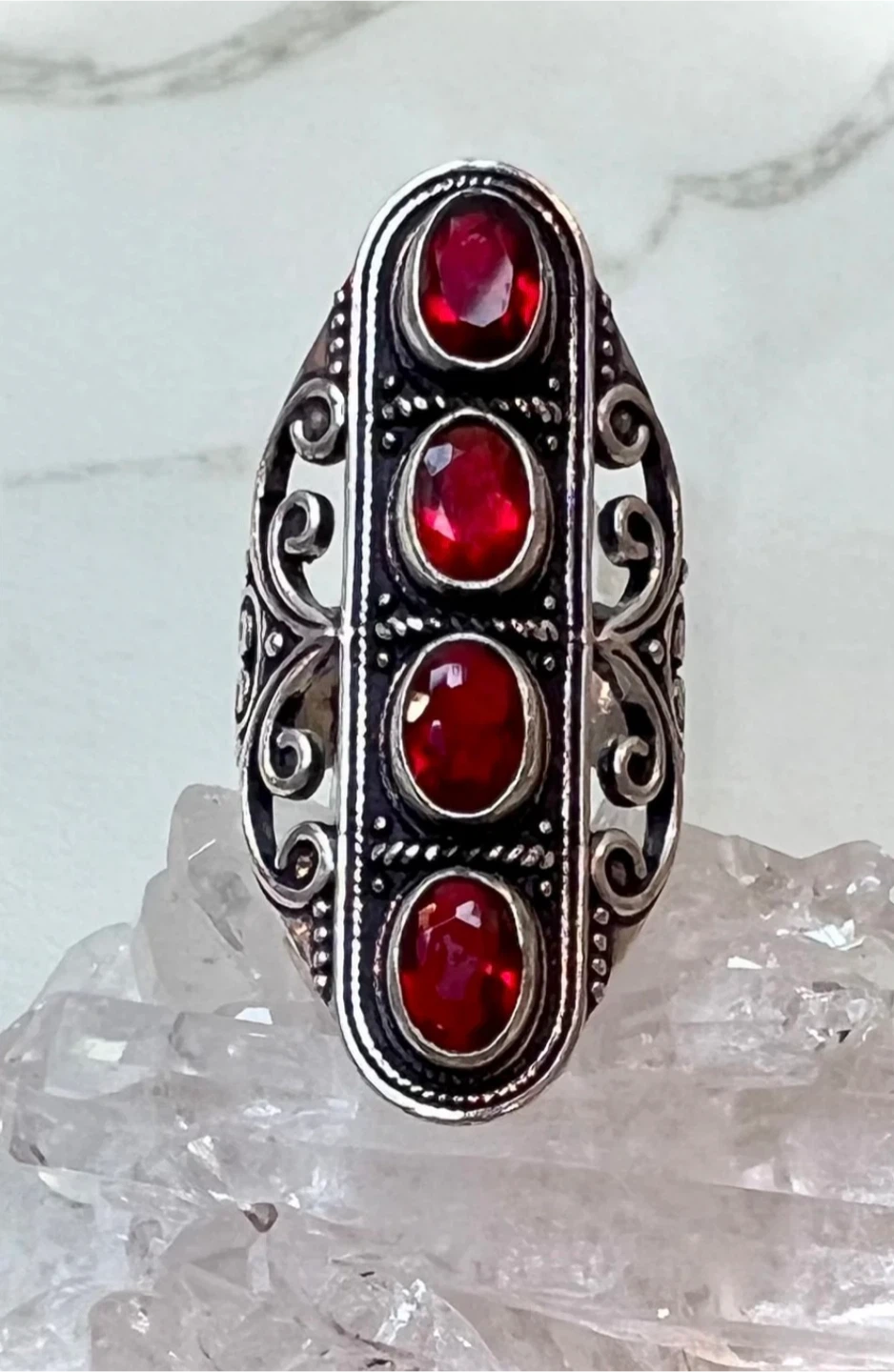 Vintage Sterling Silver Ring with Garnets - photo 4