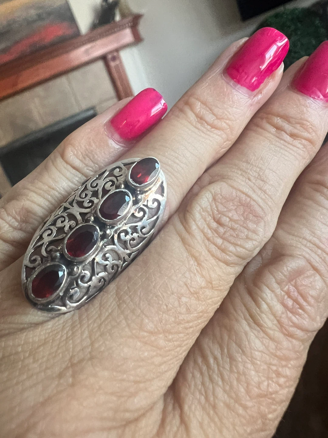 Vintage Sterling Silver Ring with Garnets - photo 3