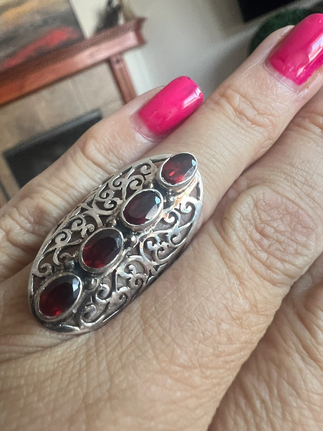 Vintage Sterling Silver Ring with Garnets