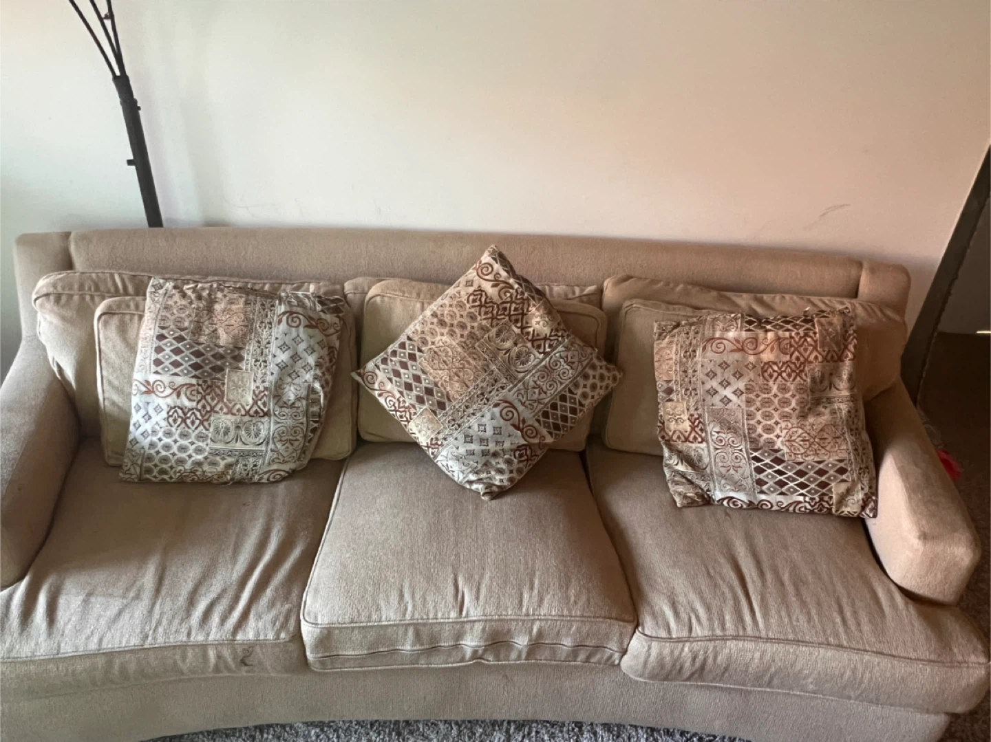 Tan Sofa with Pillows