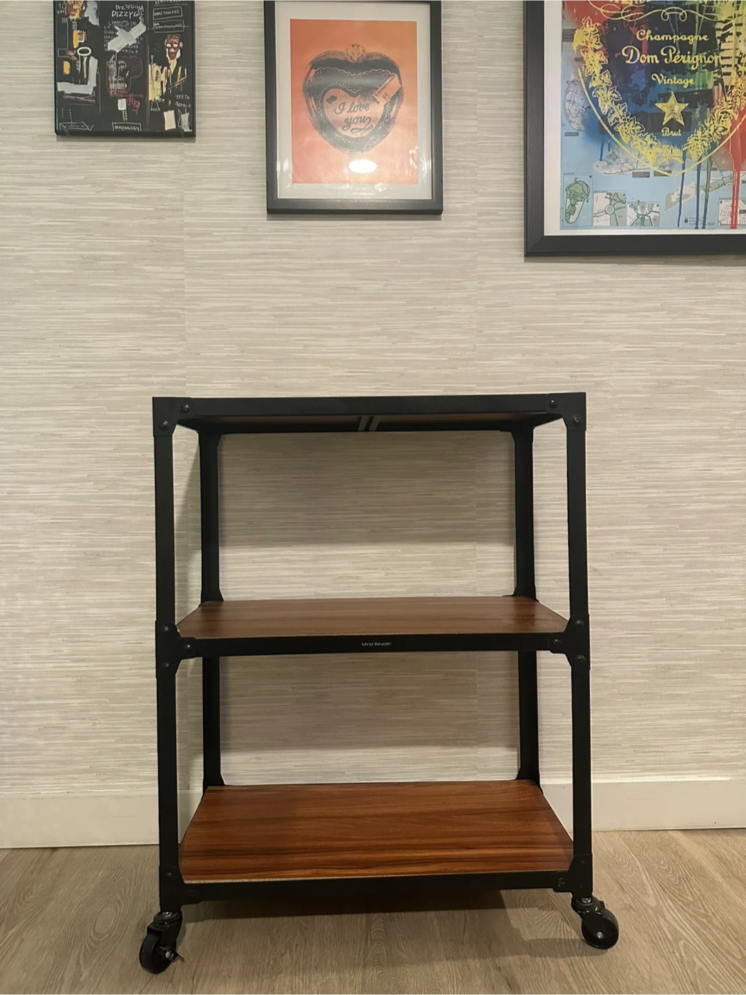 3-Tier Rolling Utility Cart - Wood & Metal