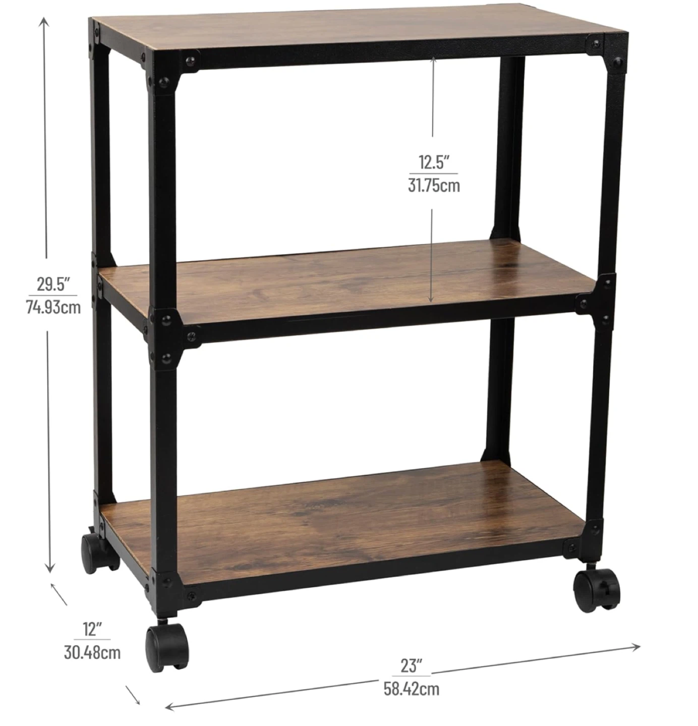 3-Tier Rolling Utility Cart - Wood & Metal - photo 4