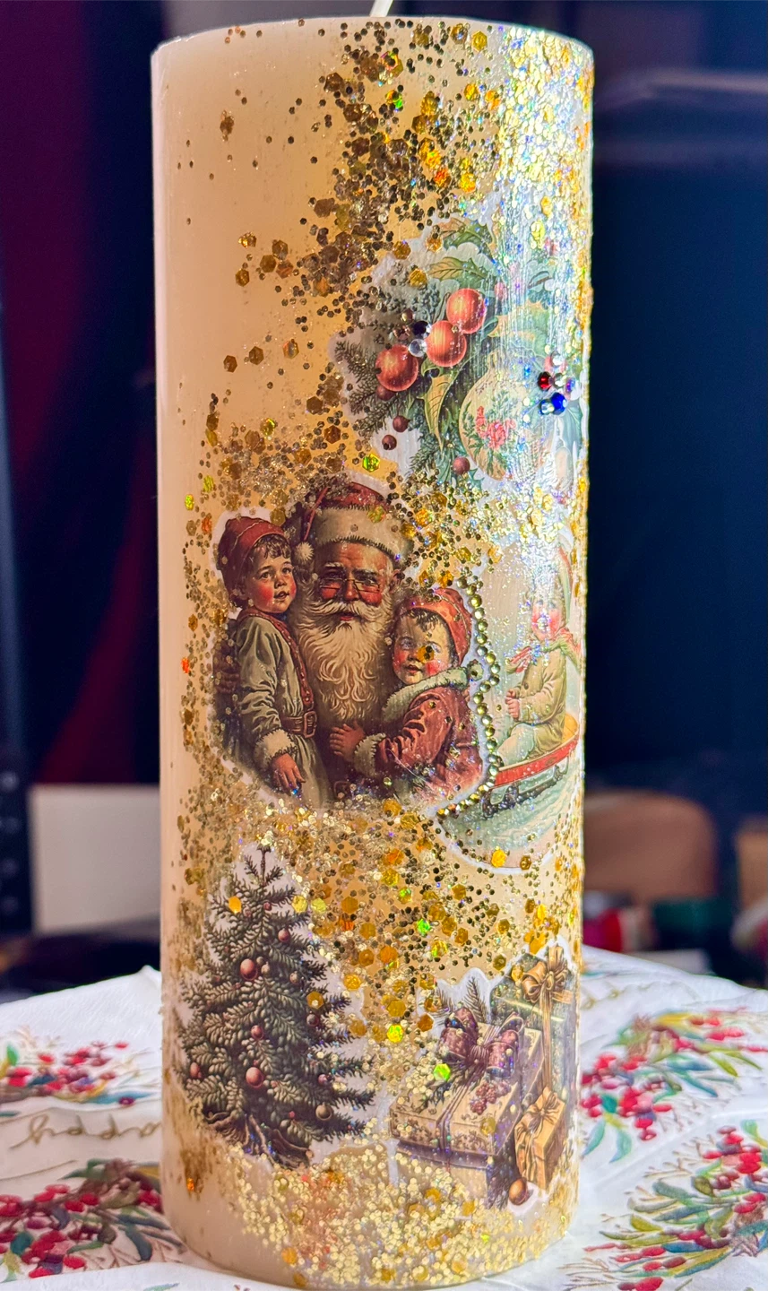 Vintage Christmas Candle with Glitter