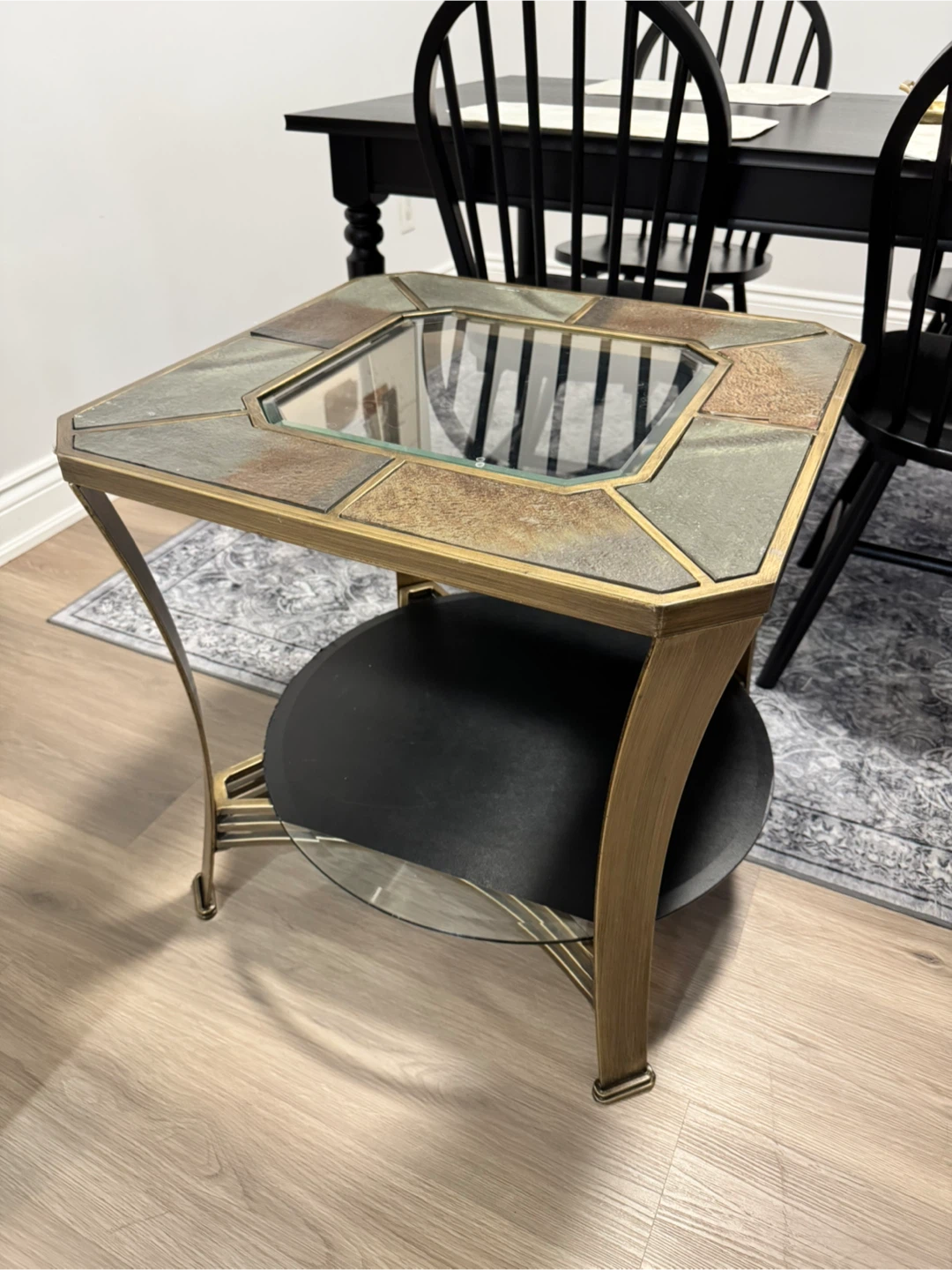 Classic living side Table with Glass Top & Shelf