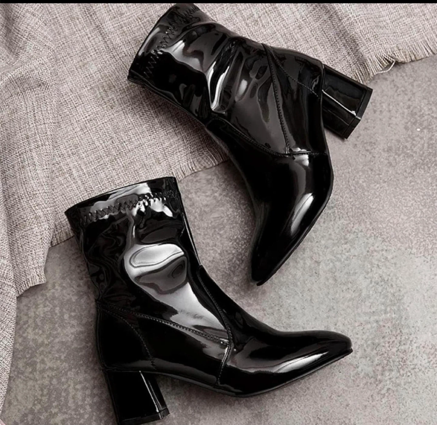 Black Patent Leather Ankle Boots - Size 38