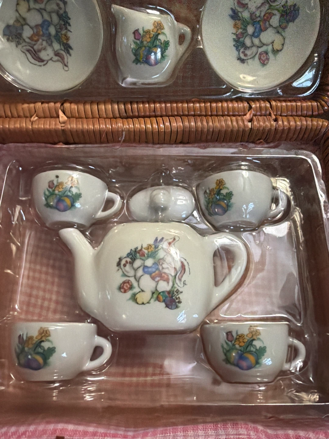 Vintage Bunny Tea Set in Wicker Basket - photo 2
