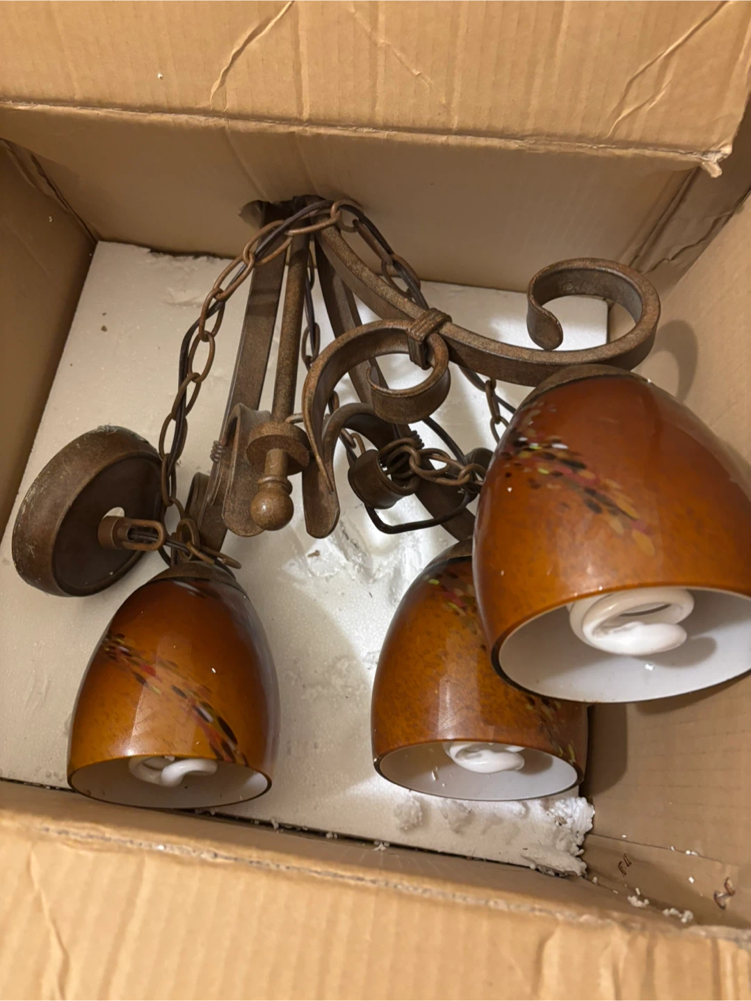 Brown Glass & Metal Chandelier