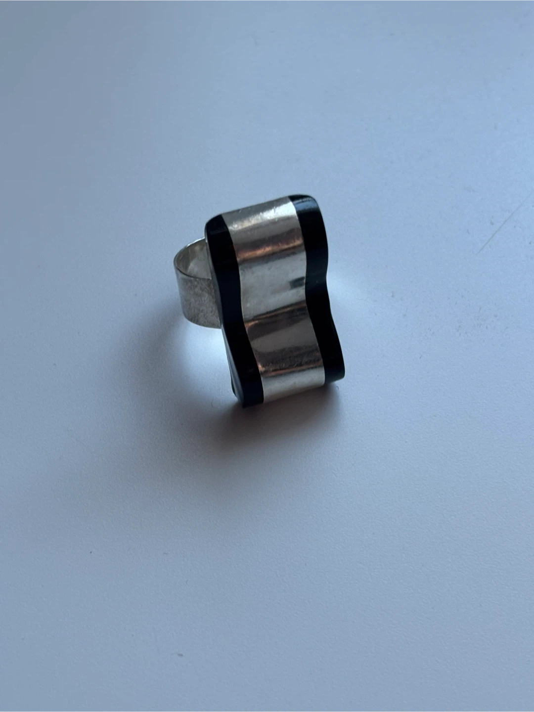 Silver Ring with Black Stone, Size 7