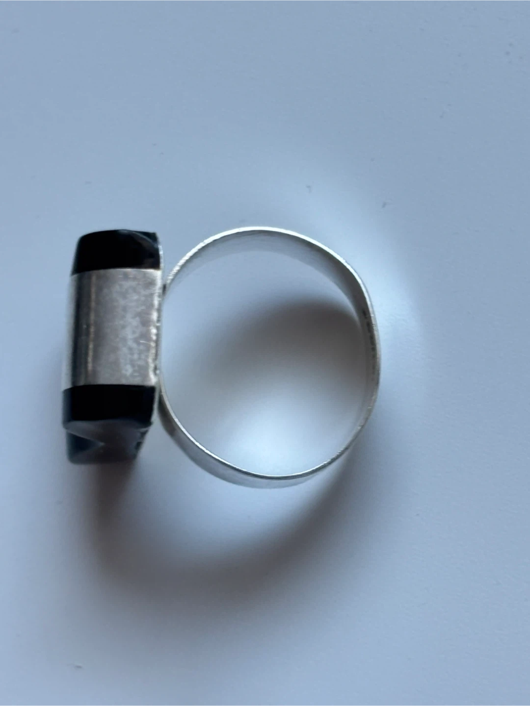 Silver Ring with Black Stone, Size 7 - photo 2