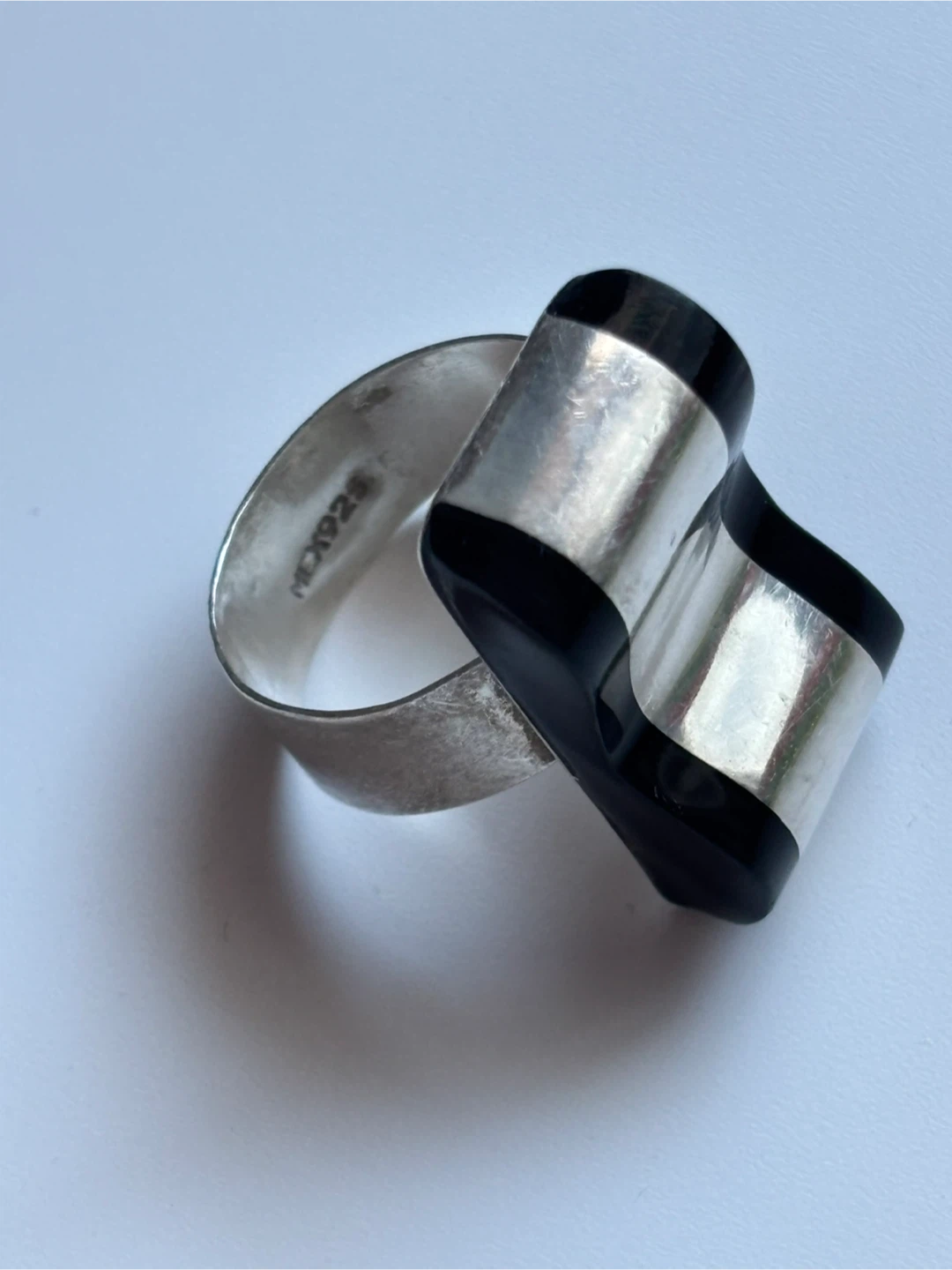 Silver Ring with Black Stone, Size 7 - photo 5