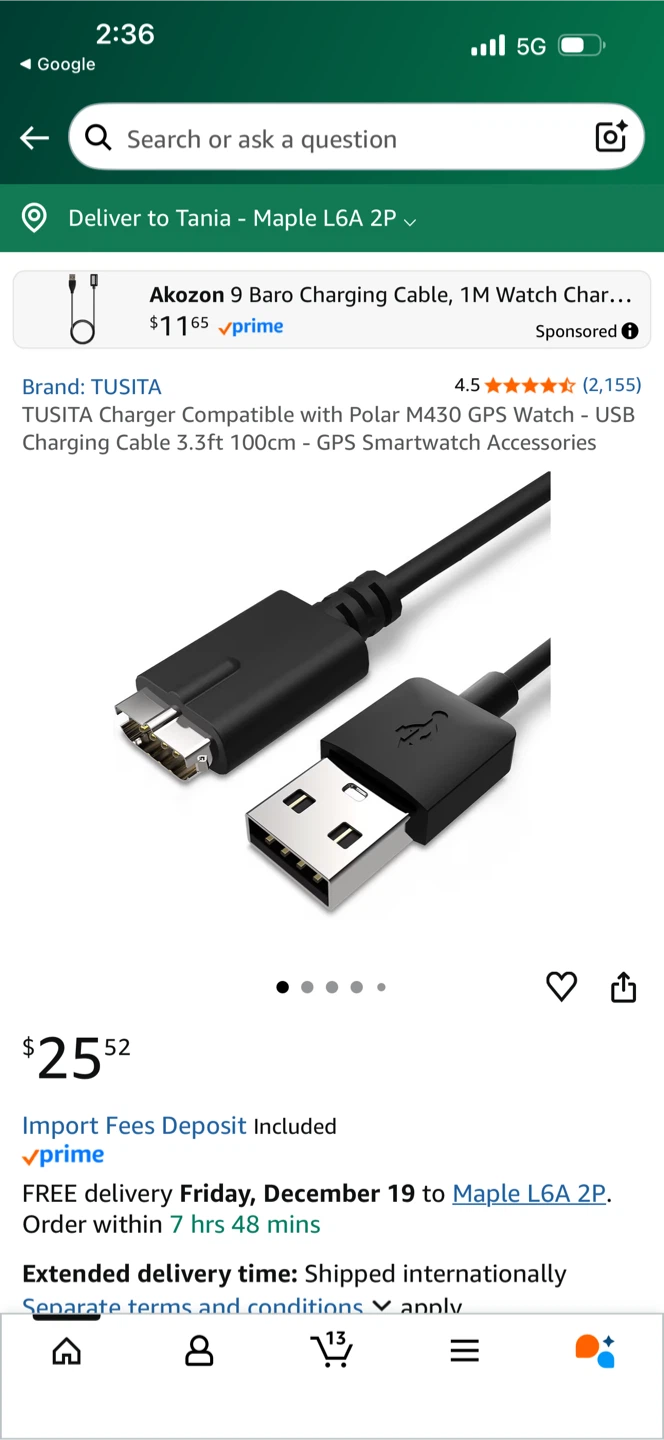 TUSITA Charger for Polar M430 GPS Watch