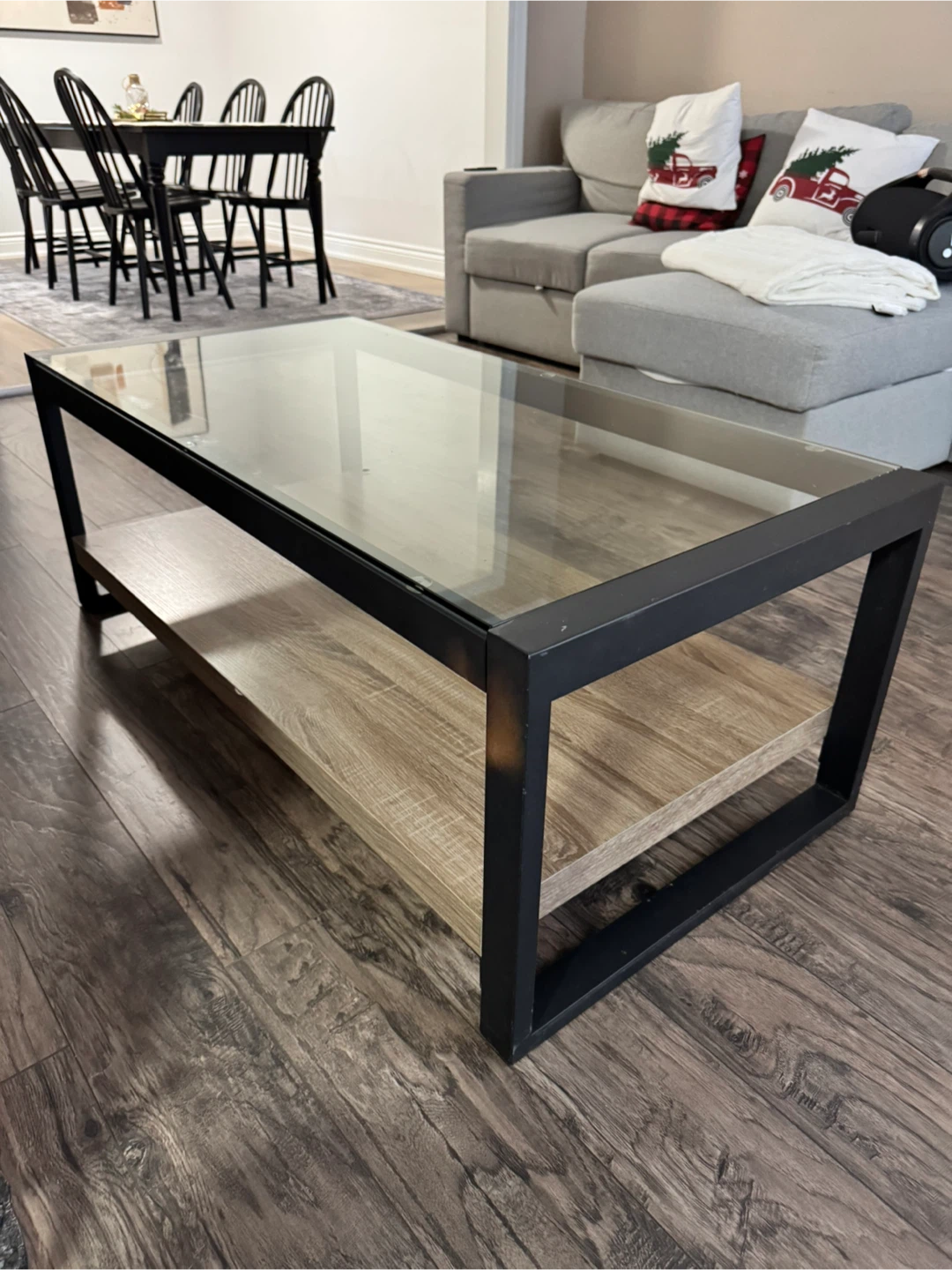 Glass Top Coffee Table - Black Frame