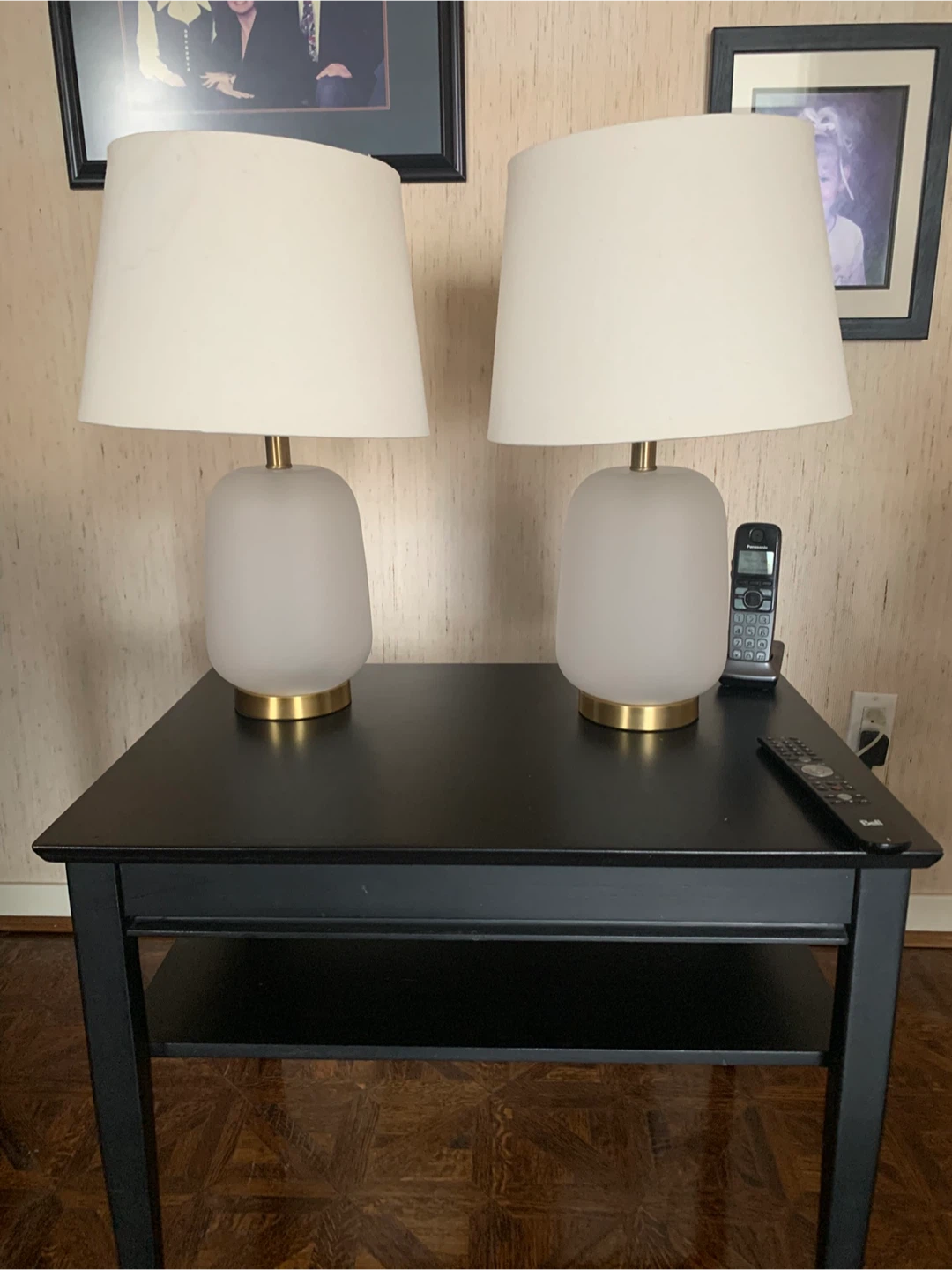 Pending Glass White Table Lamps with gold accents
