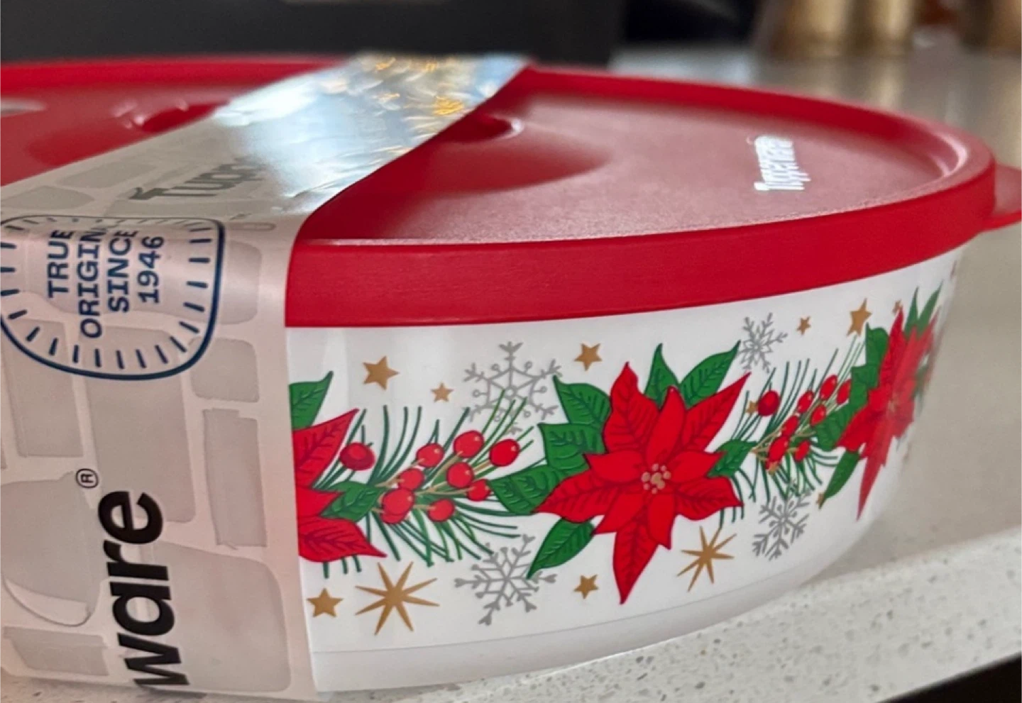Tupperware Round Container with Poinsettia Design - photo 2