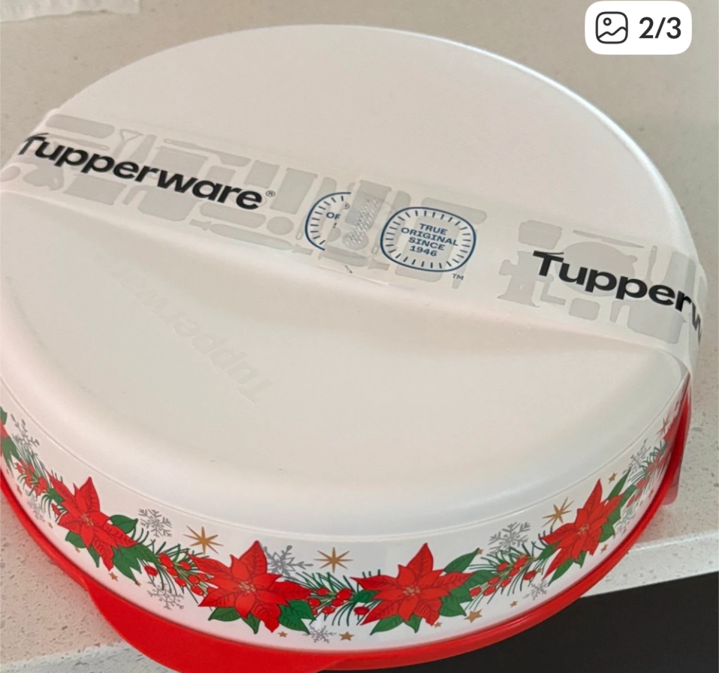 Tupperware Round Container with Poinsettia Design - photo 3