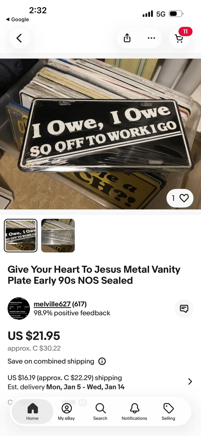 Metal Vanity Plate - I Owe, I Owe - photo 2