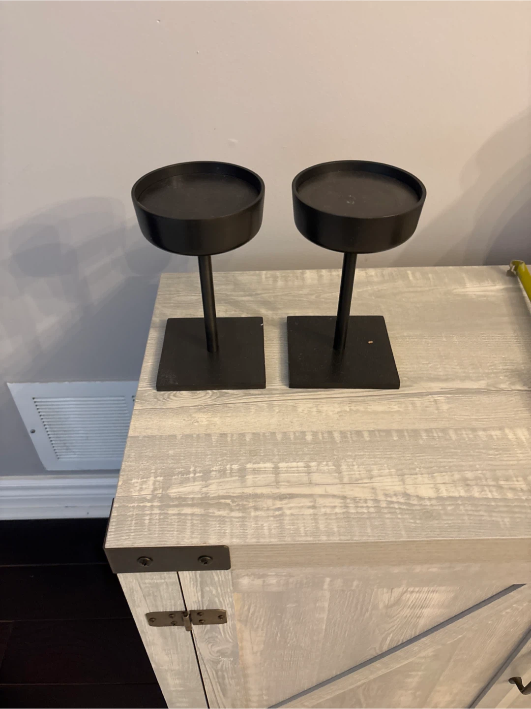 Pair of Black Metal Candle Holders
