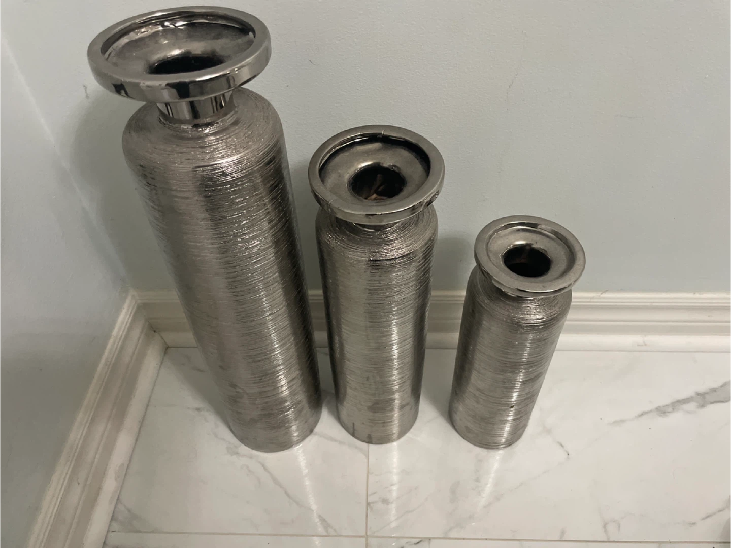 Set of 3 Silver Candle Holders
