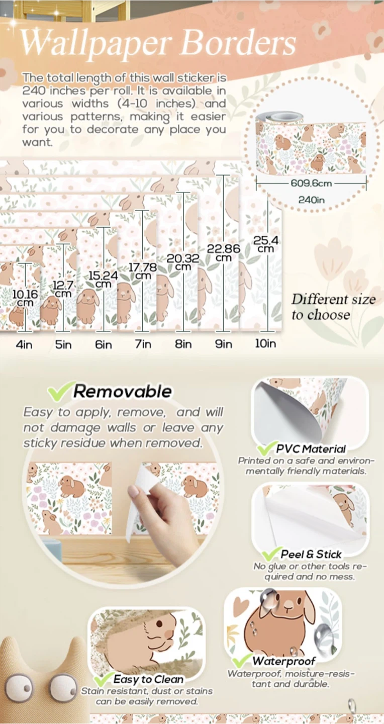 Bunny Wallpaper Border, Peel & Stick - photo 3