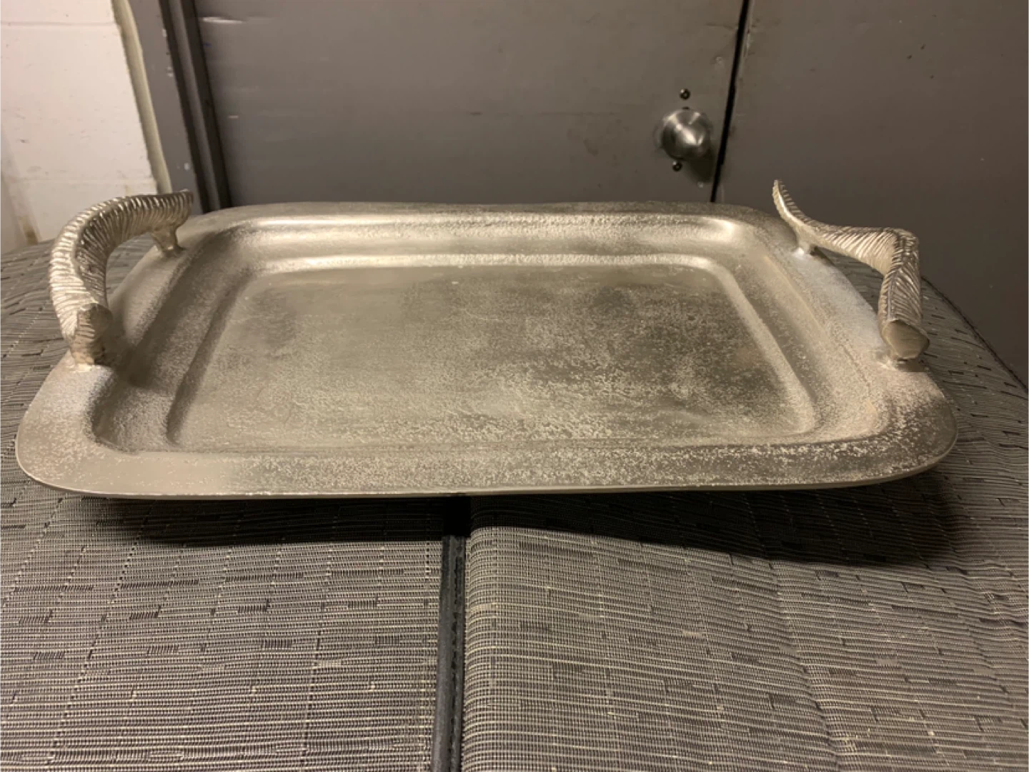 Silver Toned Tray with Ram's Head Handles