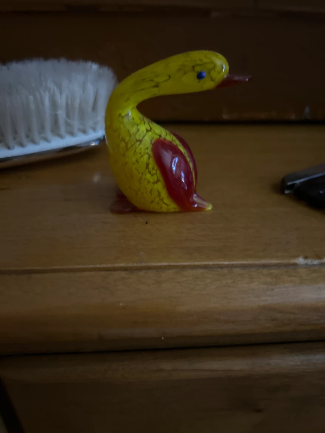 Yellow & Red Glass Swan Figurine