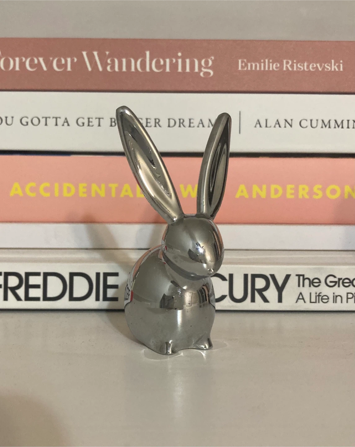 Silver bunny ring holder figurine