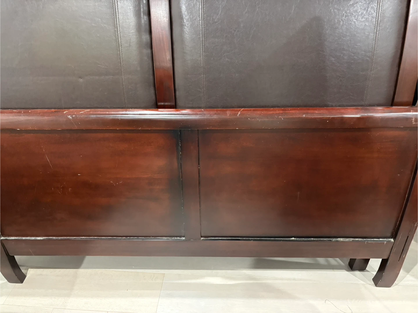 Wooden Headboard with Brown Leather - photo 2
