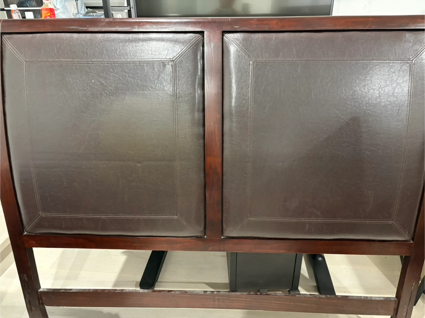 Wooden Headboard with Brown Leather