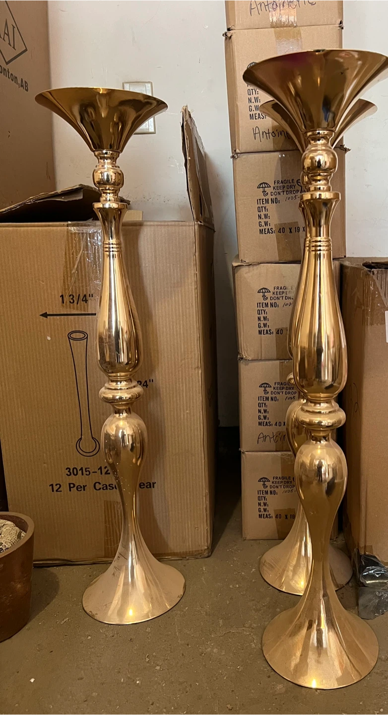 Set of 13 Tall Gold Metal Candle/floral/planter pillar