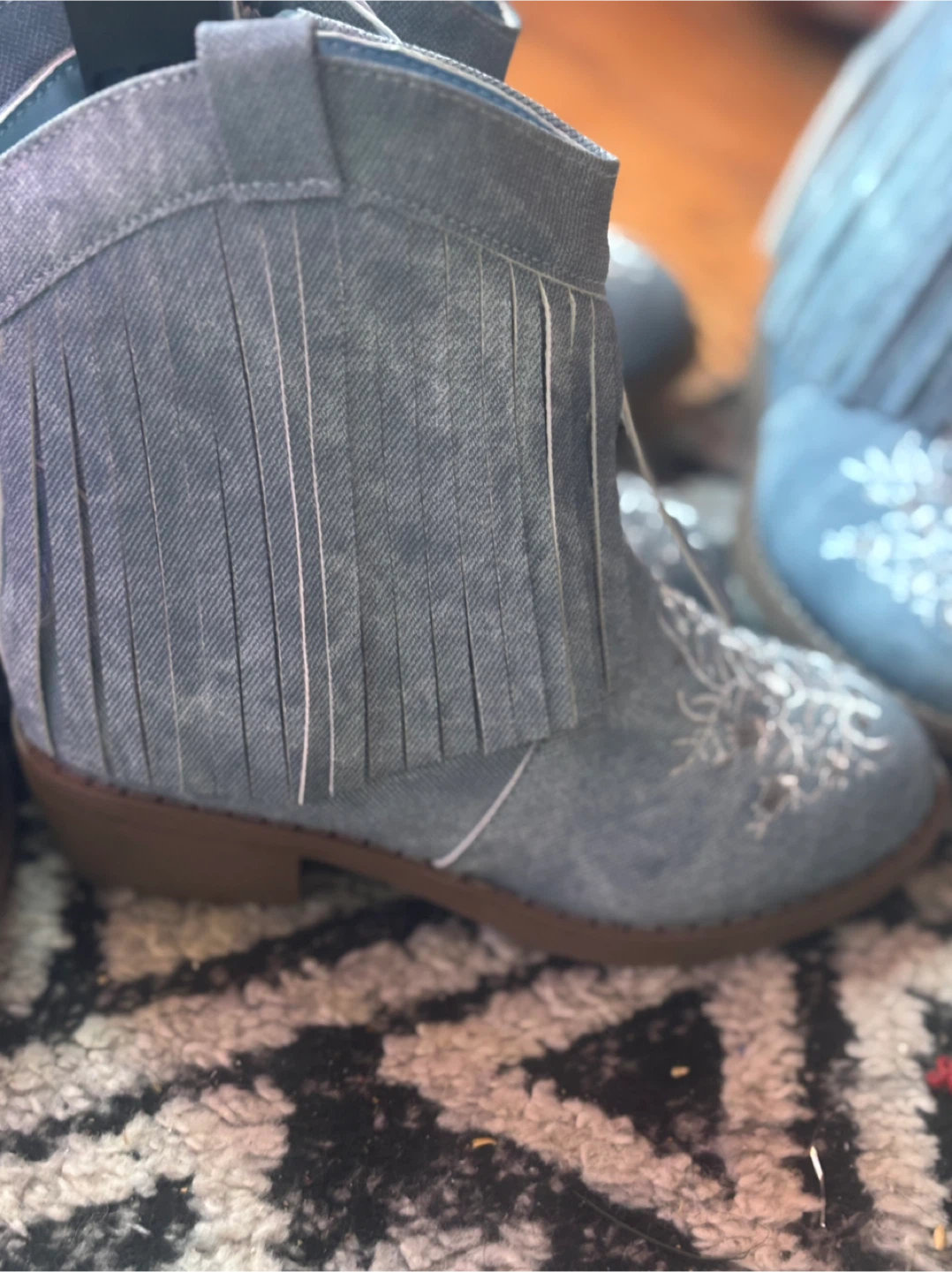 Fringe Denim Cowboy Boots - photo 2