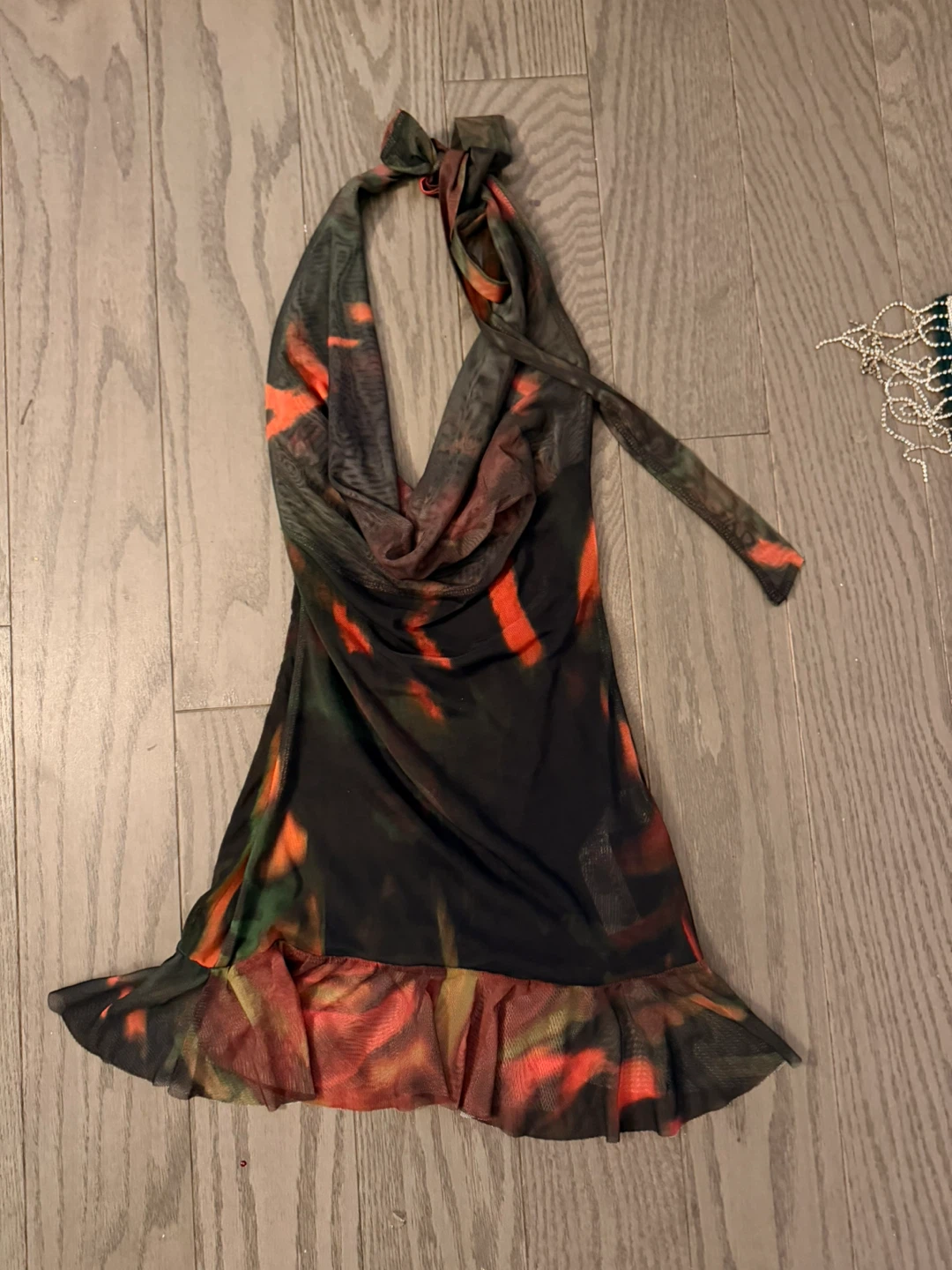 Halter Neck Mini Dress - Black & Orange